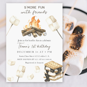 S'more Fun Campfire 1st Birthday Invitation