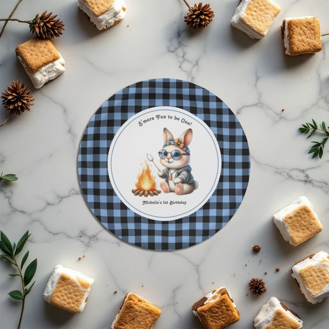 "S'more Fun to Be One!" Bunny Camping 1st Birthday Paper Plate ("S'more Fun to Be One!" Bunny Camping 1st Birthday Paper Plates)