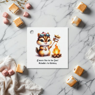 S'more Fun to Be One Chipmunk Camping 1st Birthday Favour Tags