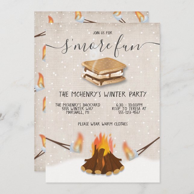 S'more fun Winter Holiday Party Invitation (Front/Back)