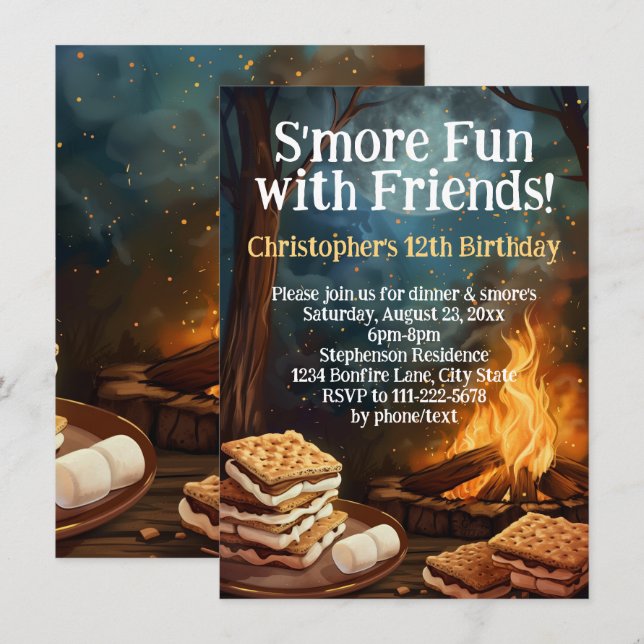 Smore Fun with Friends Camping Birthday Party Invitation (Front/Back)