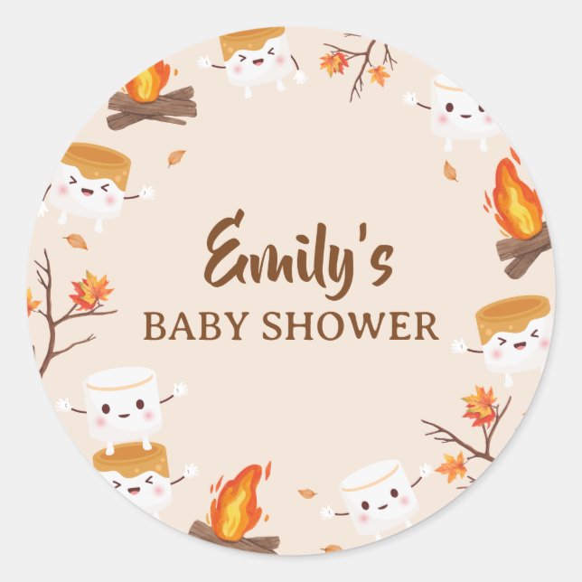 S'more Love Fall Rustic Camping Baby Shower  Classic Round Sticker (Front)