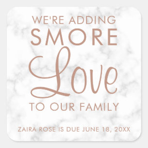 Smore Love Marble Rose Gold Girl Baby Shower Favor Square Sticker