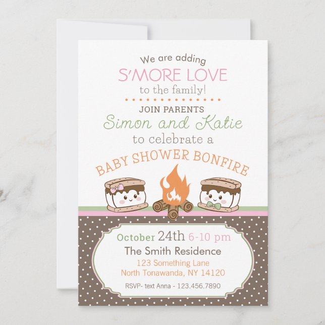S'more Love themed baby shower invitation (Front)
