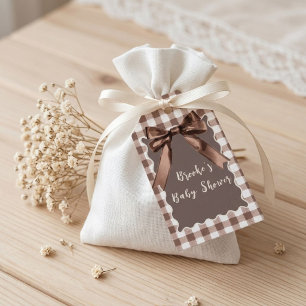 S'more to Love Brown Gingham Bow Baby Shower Gift Tags