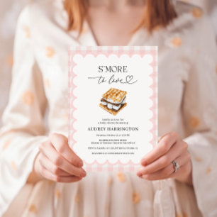 S'More to Love Preppy Pink Plaid Girl Baby Shower  Invitation