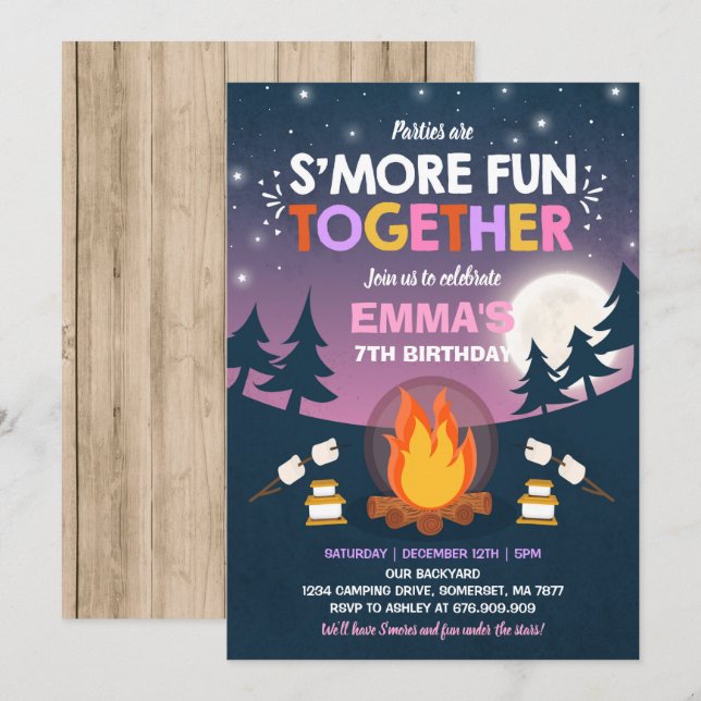 S'mores Anniversaire Invitation S'mores Bonfire Pa (Devant / Derrière)