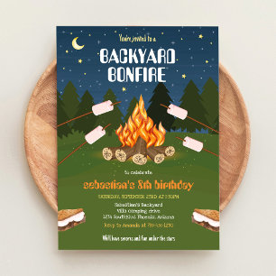 S'mores Backyard Camping Bonfire Birthday  Invitation