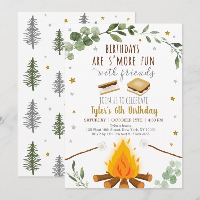 S'mores Birthday Camping Campfire Bonfire Rustic Invitation (Front/Back)