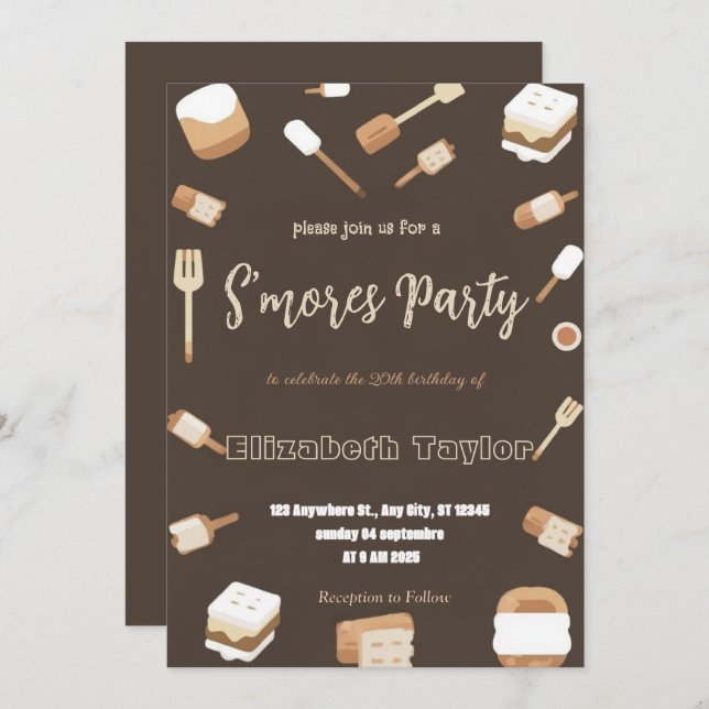 S'mores Birthday Party Invitation – Cozy Campfire (Devant / Derrière)