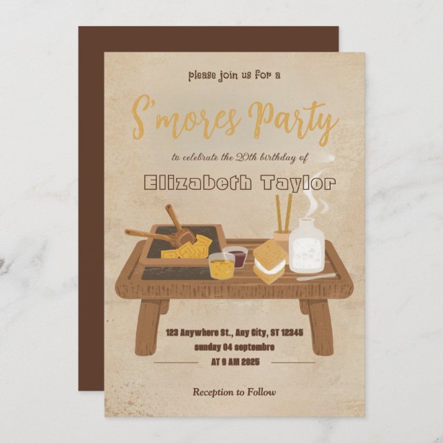 S'mores Birthday Party Invitation – Cozy Campfire (Devant / Derrière)
