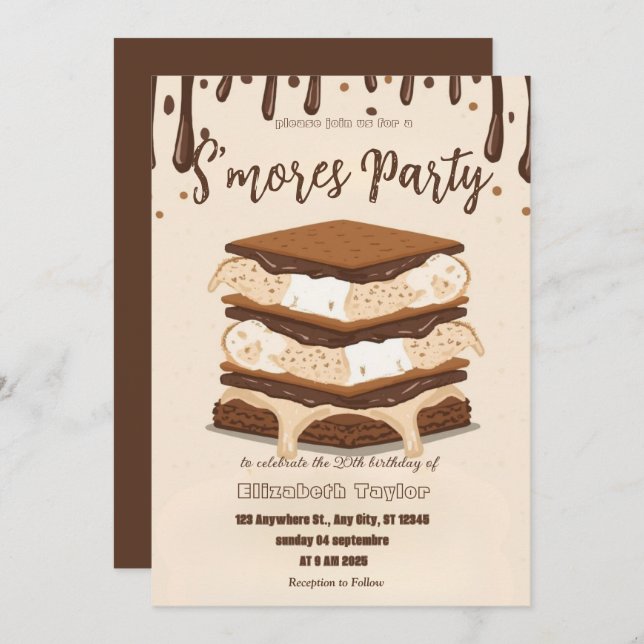 S'mores Birthday Party Invitation – Cozy Campfire  (Devant / Derrière)