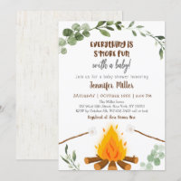 S'mores Campfire Bonfire Greenery Baby Shower Invi