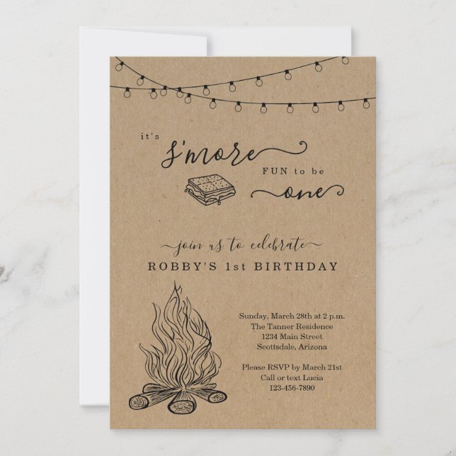 S'mores First Birthday Party Invitation (Front)