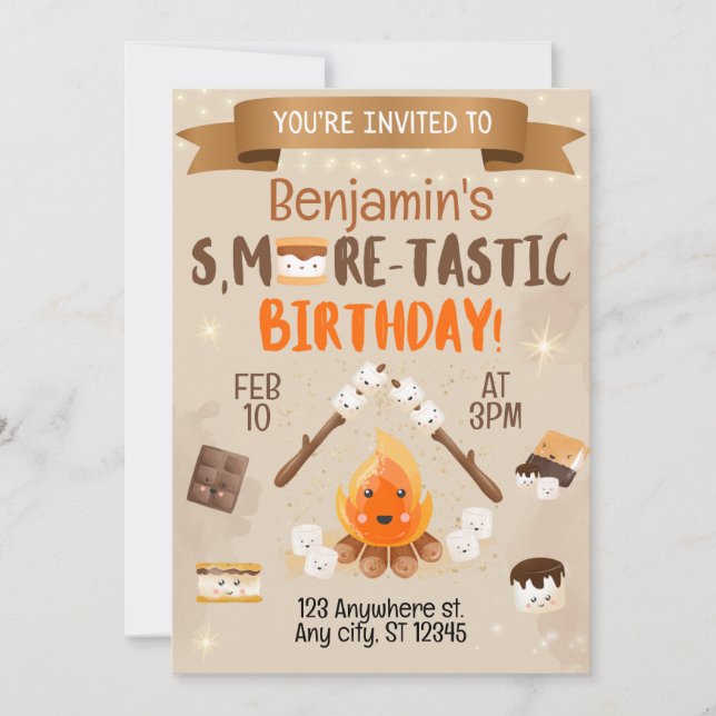 S'mores Invitation de fête d'anniversaire pour enf (Devant)