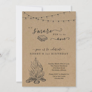 S'mores Première fête d'anniversaire Invitation