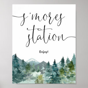S'mores station smores bar rustic mountains poster