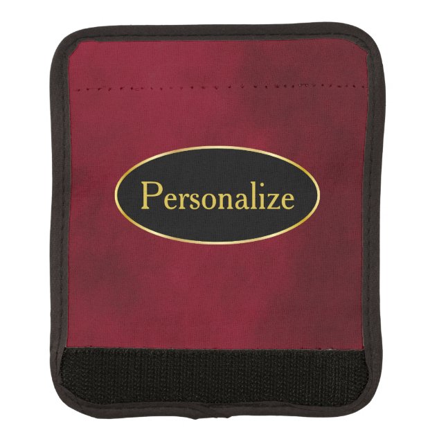 Smudge Burgundy Red with Black and Gold Label Luggage Handle Wrap (Front)