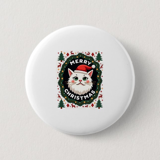 Smudge Cat Ugly Christmas Sweater  (1) 2 Inch Round Button (Front)