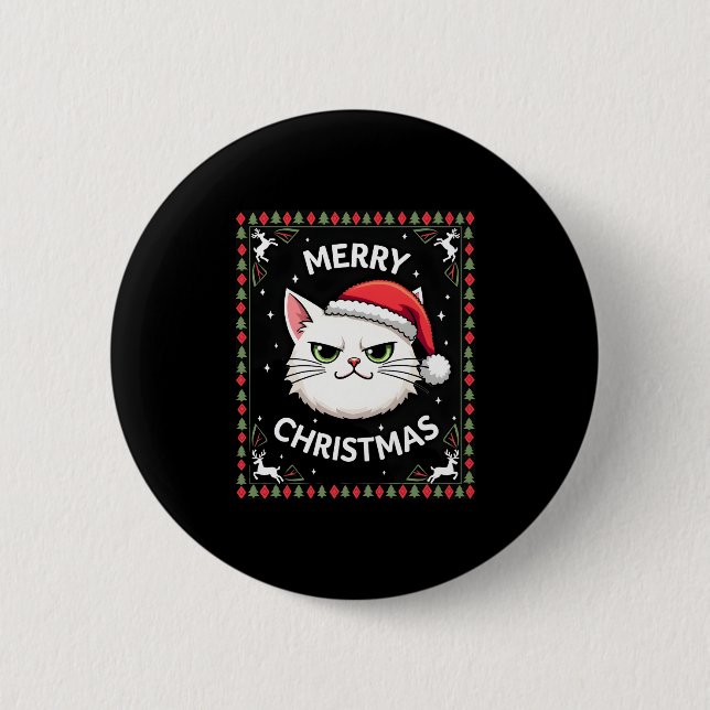Smudge Cat Ugly Christmas Sweater  (1) 2 Inch Round Button (Front)