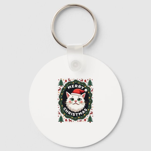 Smudge Cat Ugly Christmas Sweater  (1) Keychain (Front)