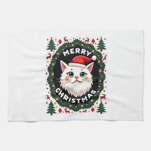 Smudge Cat Ugly Christmas Sweater (1) Kitchen Towel
