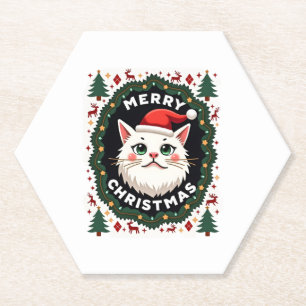 Smudge Cat Ugly Christmas Sweater  (1) Paper Coaster