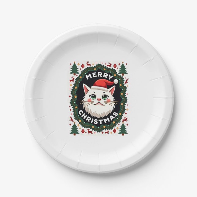 Smudge Cat Ugly Christmas Sweater  (1) Paper Plate (Front)