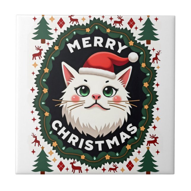 Smudge Cat Ugly Christmas Sweater  (1) Tile (Front)