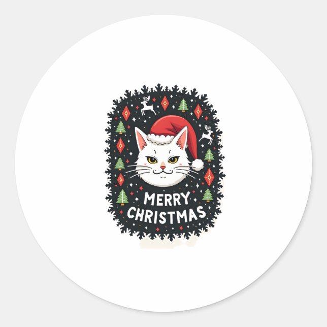 Smudge Cat Ugly Christmas Sweater  (2) Classic Round Sticker (Front)