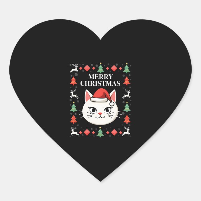 Smudge Cat Ugly Christmas Sweater  (2) Heart Sticker (Front)