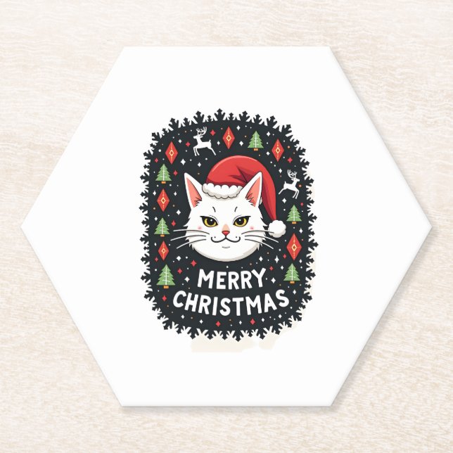 Smudge Cat Ugly Christmas Sweater  (2) Paper Coaster (Front)