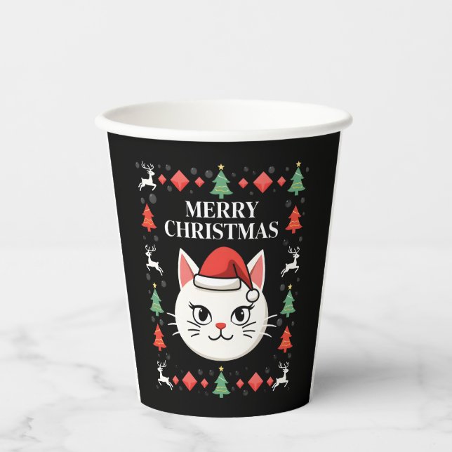 Smudge Cat Ugly Christmas Sweater  (2) Paper Cups (Front)