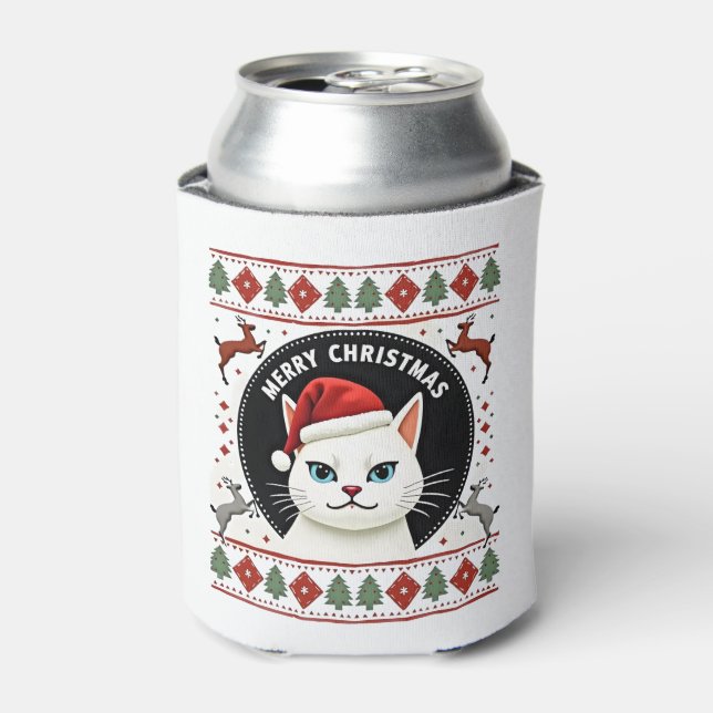 Smudge Cat Ugly Christmas Sweater  (3) Can Cooler (Can Front)