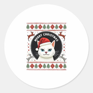 Smudge Cat Ugly Christmas Sweater  (3) Classic Round Sticker