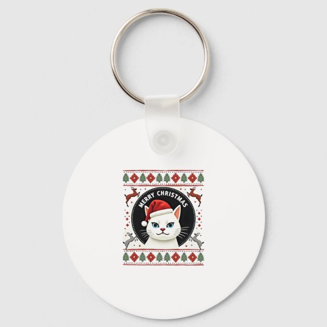 Smudge Cat Ugly Christmas Sweater  (3) Keychain (Front)