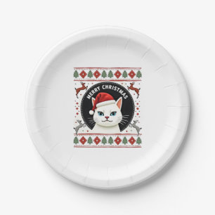 Smudge Cat Ugly Christmas Sweater  (3) Paper Plate