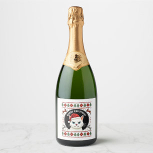 Smudge Cat Ugly Christmas Sweater  (3) Sparkling Wine Label