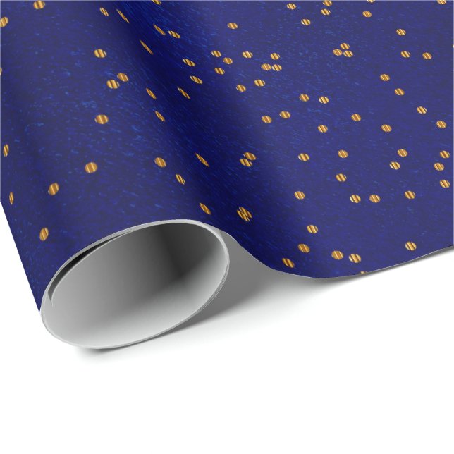 Smudge Dark Blue Gold Confetti Dots Wrapping Paper (Roll Corner)