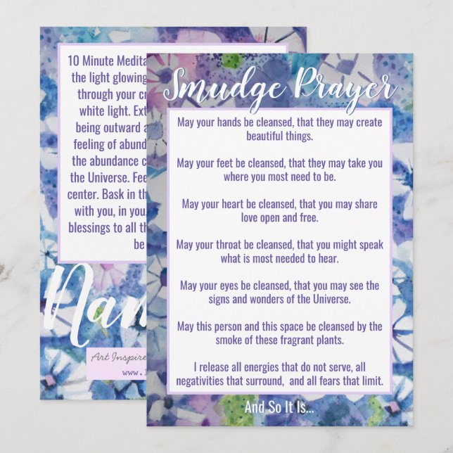 Smudge Prayer for Cleansing Energy Flat Card (Front/Back)