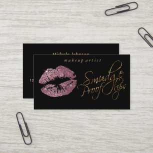 Smudge Proof Lips -Pink Rose and Elegant Gold Business Card