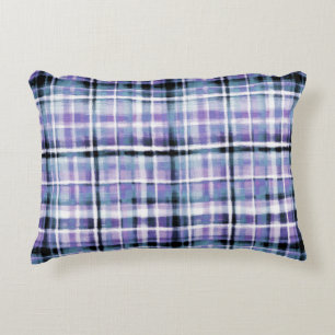 Smudgy Modern Purple Plaid Accent Pillow