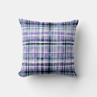 Smudgy Modern Purple Plaid Throw Pillow