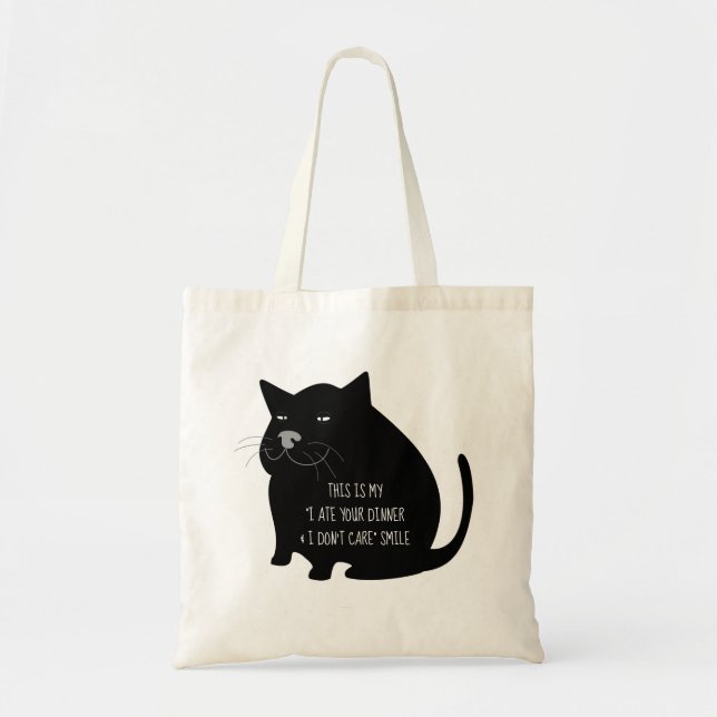 Smug Fat Black Cat Funny Quote Tote Bag (Front)
