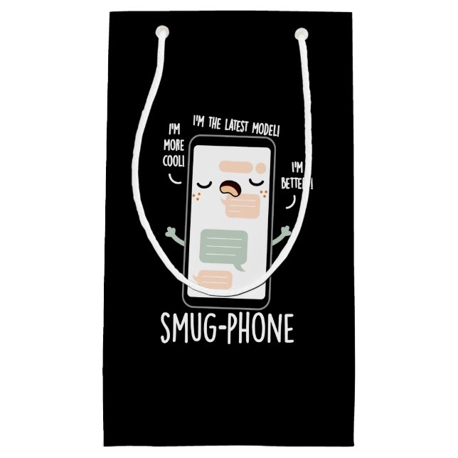 Smug Phone Funny Cellphone Pun Dark BG Small Gift Bag (Front)