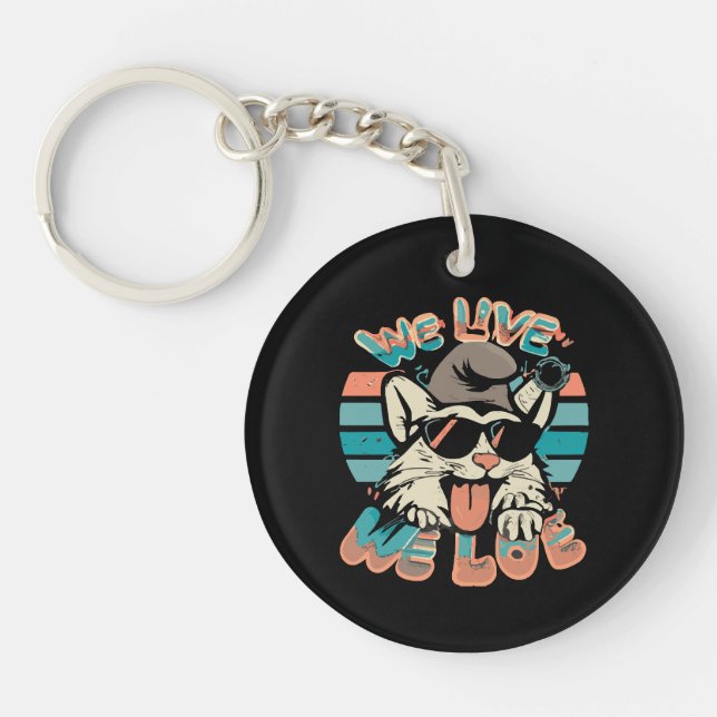 Smurf Cat - We Live We Love  Keychain (Front)