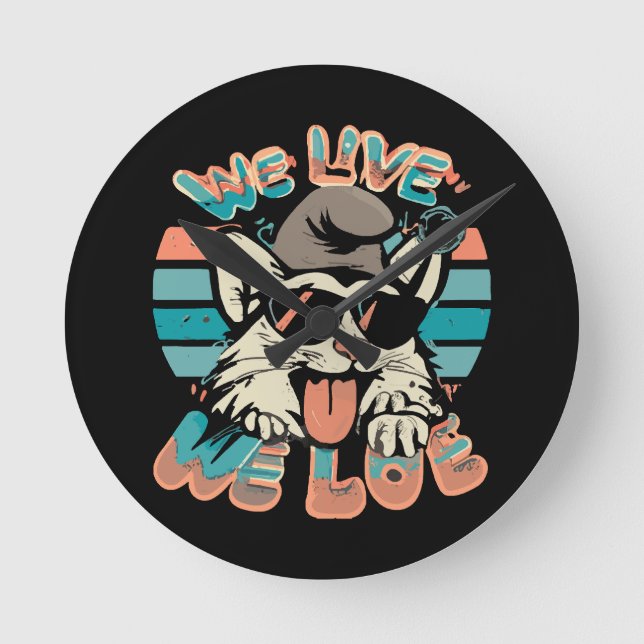 Smurf Cat - We Live We Love  Round Clock (Front)