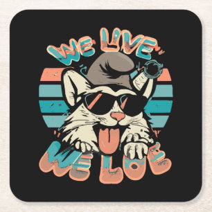 Smurf Cat - We Live We Love  Square Paper Coaster