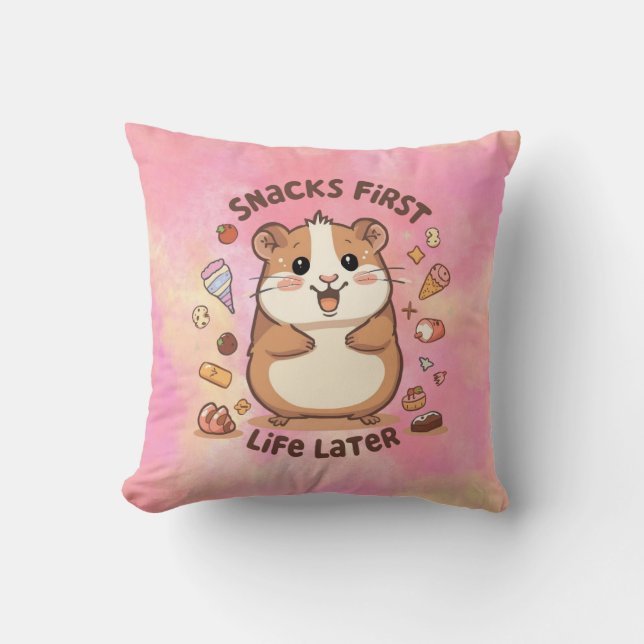 Snack First, Life Later Pillow – Funny Cozy Quote  (Front)