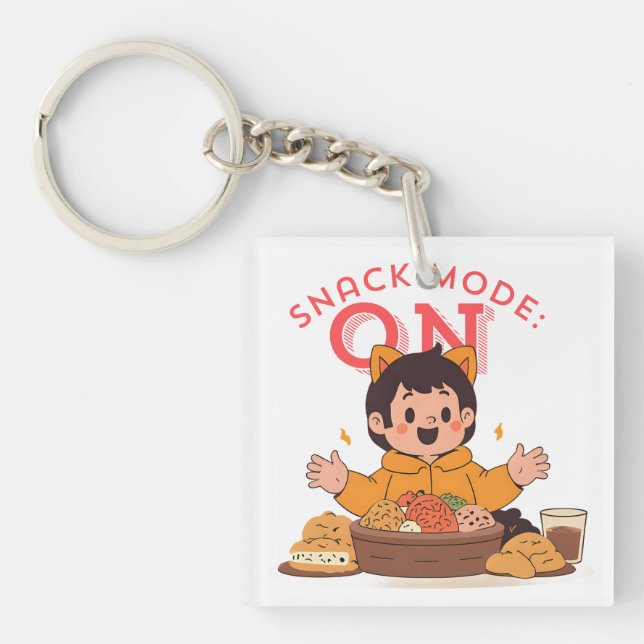 Snack Mode: ON – Cute Cartoon Character with Snack Keychain (Front)